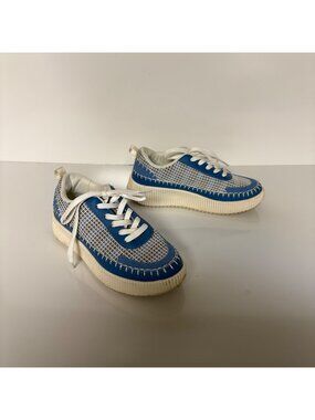 Nicole Miller Womens Blue White Brita Platform Sneakers Size 8 Lace Up Shoes